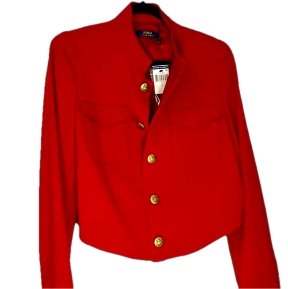 Reduced! RALPH LAUREN Cropped Military Jacket, Madison Red, Sz 14 w/ Gift Box! - Picture 2 of 13